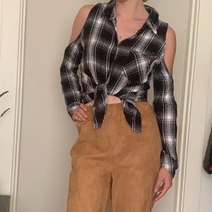 Sanctuary cold shoulder plaid button up